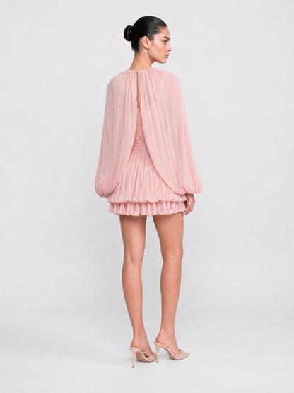 Pleated Balloon Sleeve Mini Dress