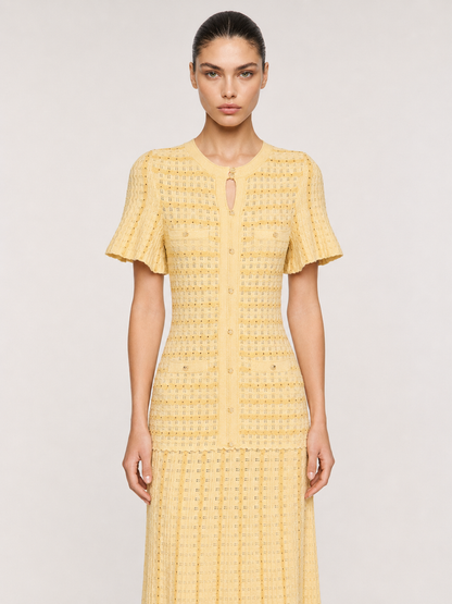 Shimmer Knit Pleated Midi Dress