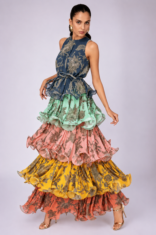Cynthia Tiered Ruffle Print Maxi Dress