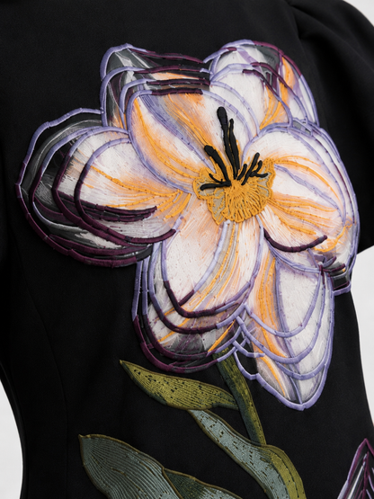3D Floral Appliqué Maxi Dress