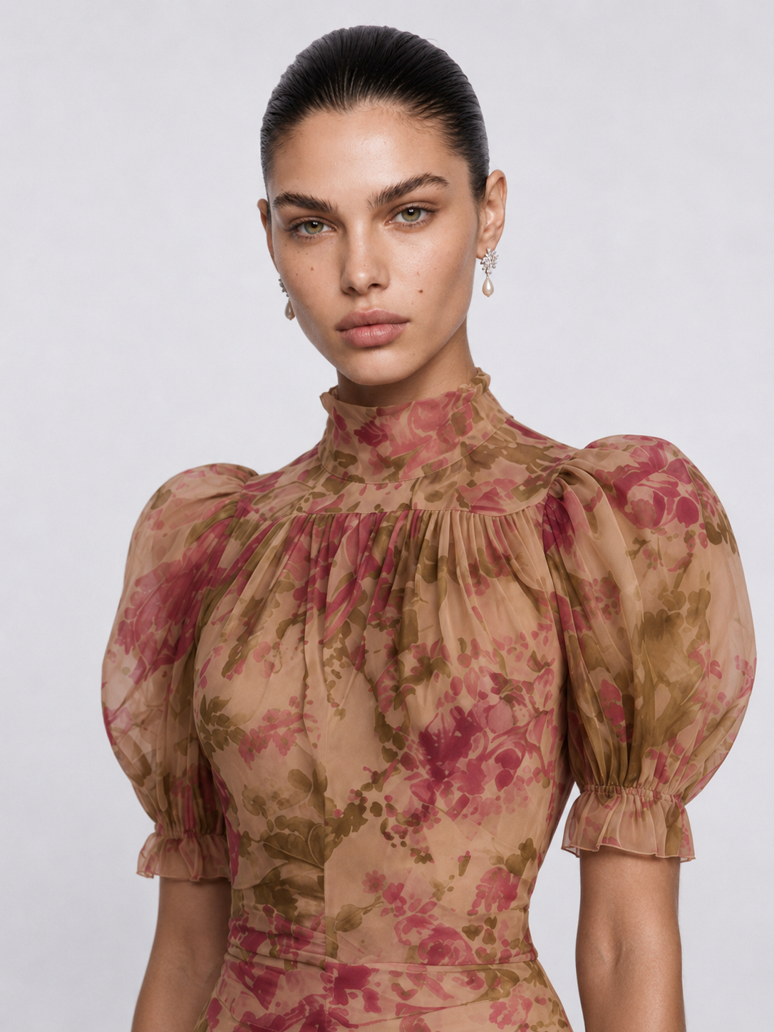 Vintage Rose Puff Sleeve Maxi Dress