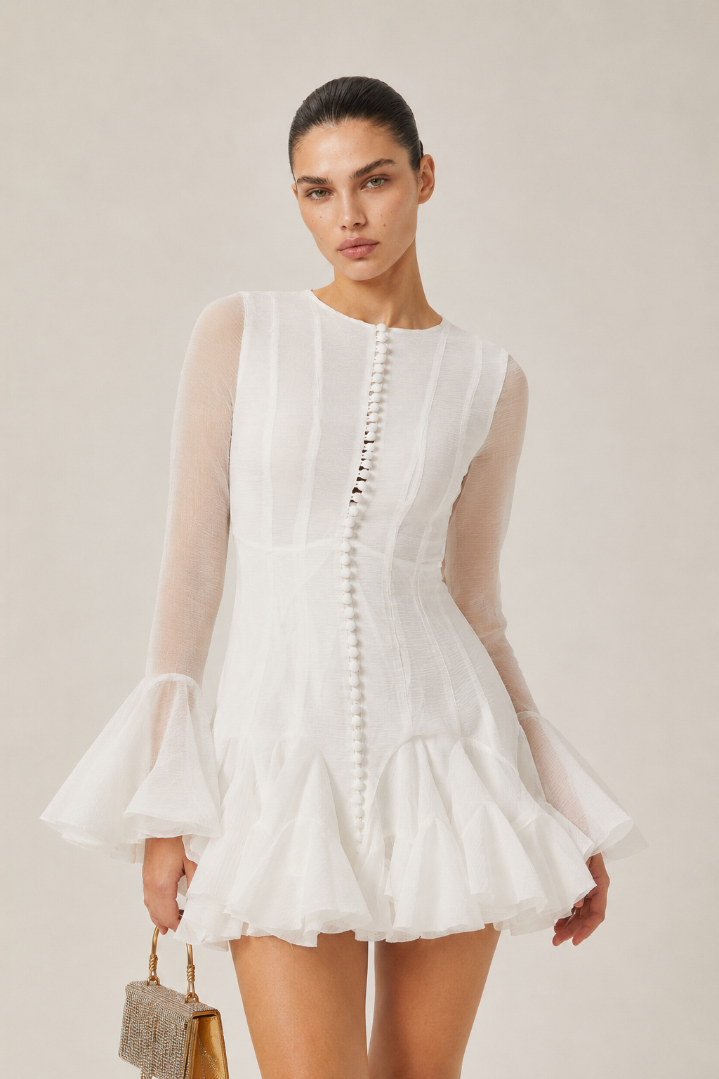 White Sheer Flared Mini Dress