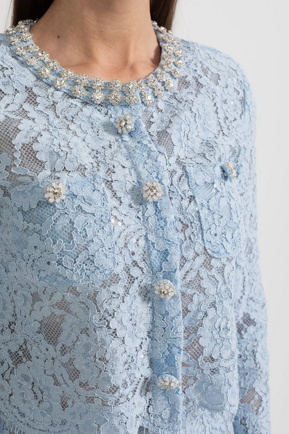 Diamond Embellished Lace Two-Piece Set