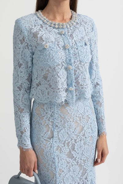 Diamond Embellished Lace Two-Piece Set