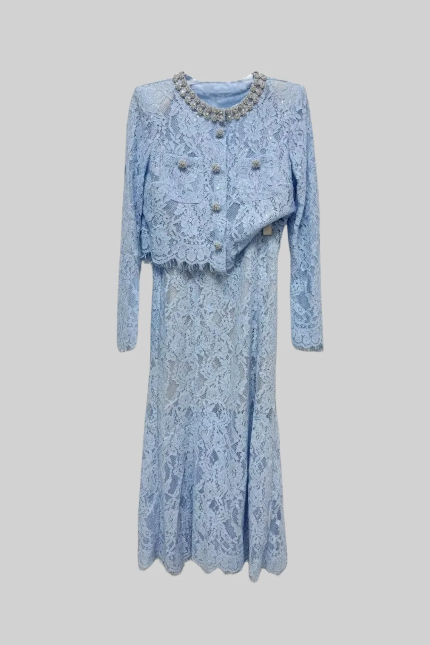 Diamond Embellished Lace Two-Piece Set