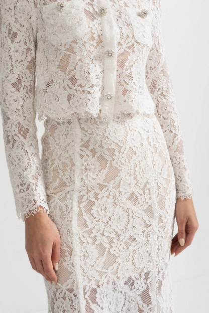 Diamond Embellished Lace Two-Piece Set