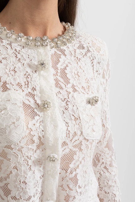Diamond Embellished Lace Two-Piece Set