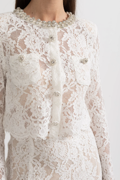 Diamond Embellished Lace Two-Piece Set