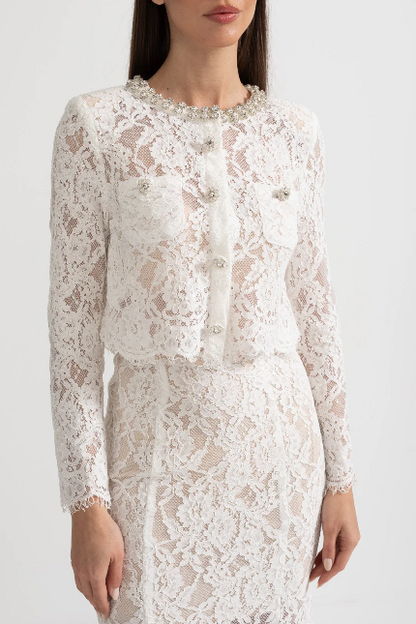 Diamond Embellished Lace Two-Piece Set