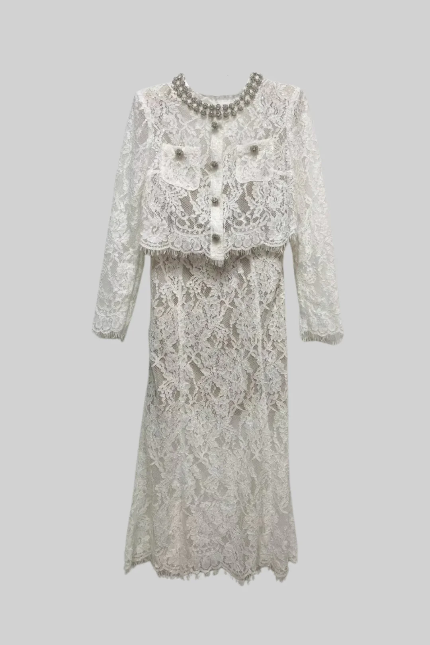 Diamond Embellished Lace Two-Piece Set