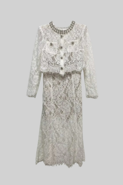 Diamond Embellished Lace Two-Piece Set
