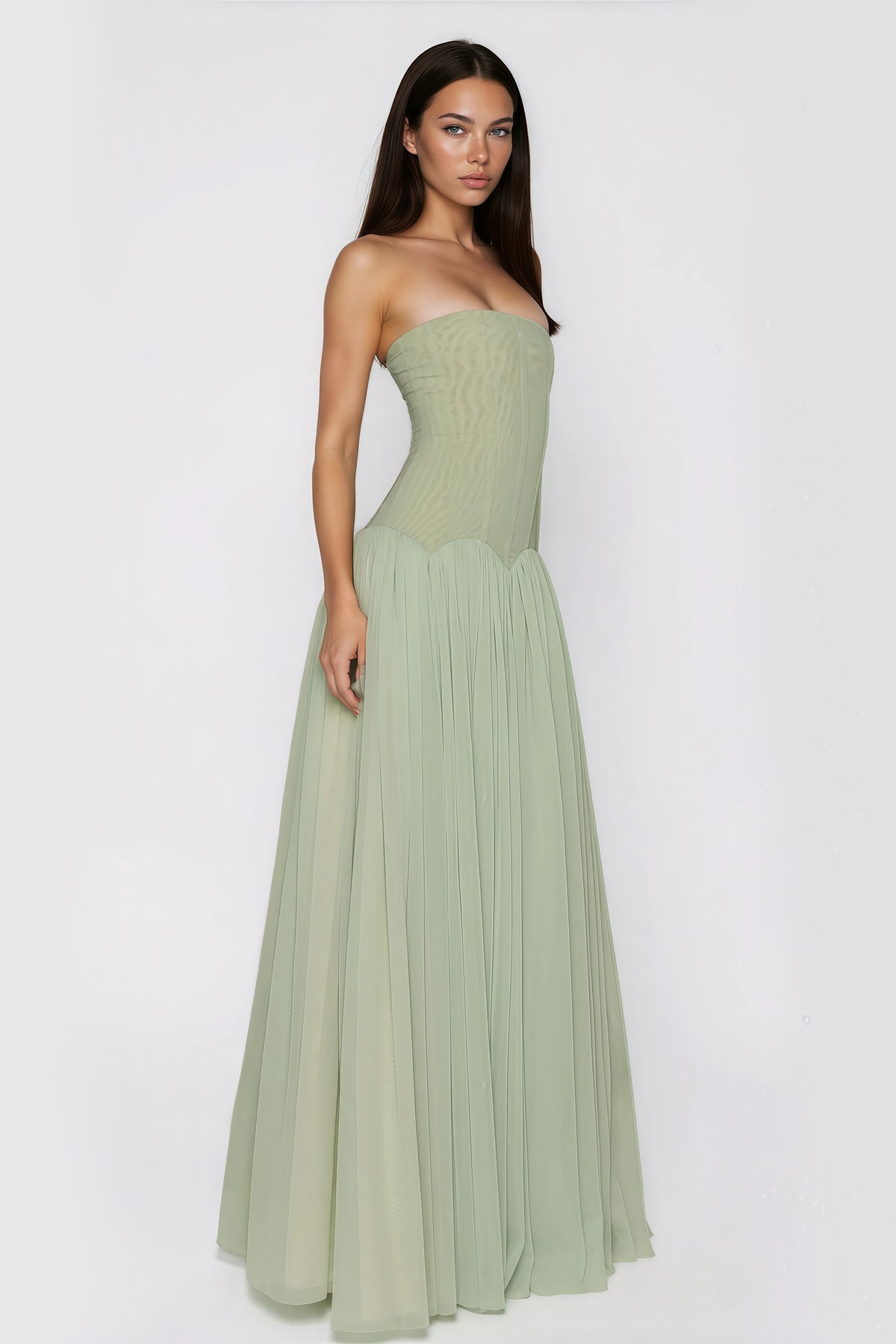 Sage Pleated Corset Maxi Dress