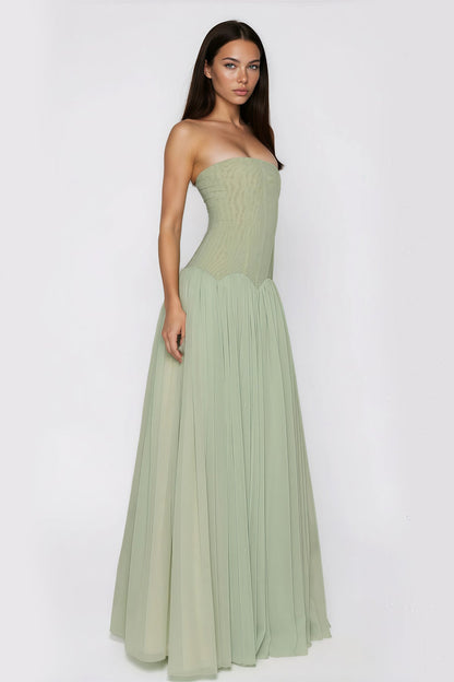 Sage Pleated Corset Maxi Dress