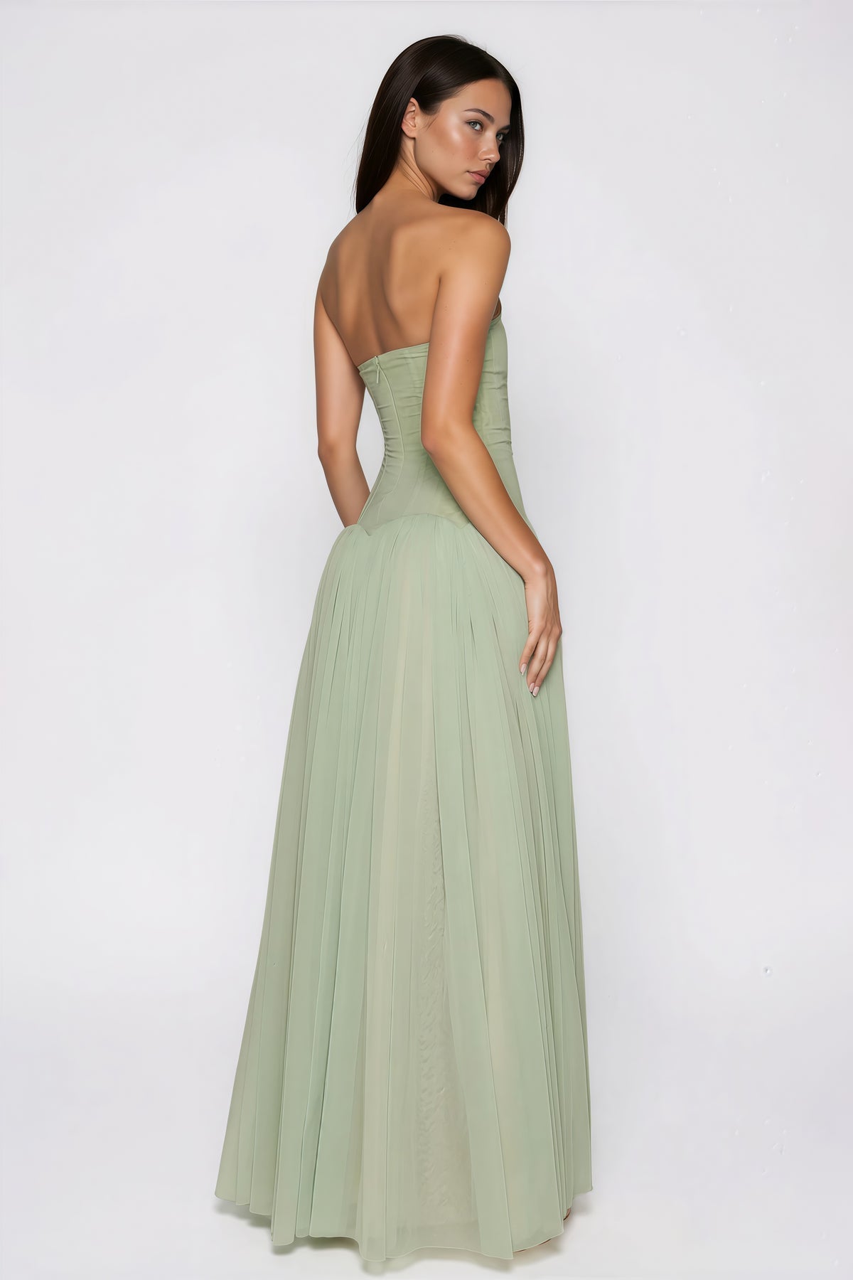 Sage Pleated Corset Maxi Dress