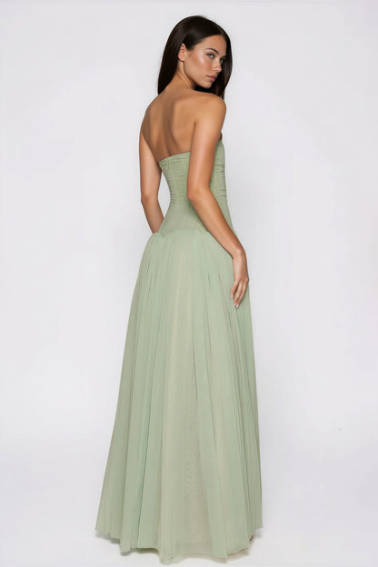 Sage Pleated Corset Maxi Dress