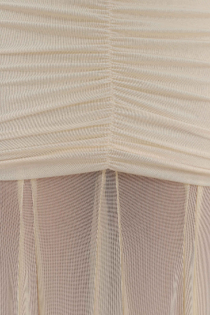 Strapless Pleated Mesh Maxi Dress
