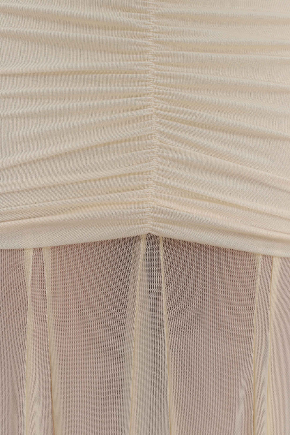 Strapless Pleated Mesh Maxi Dress