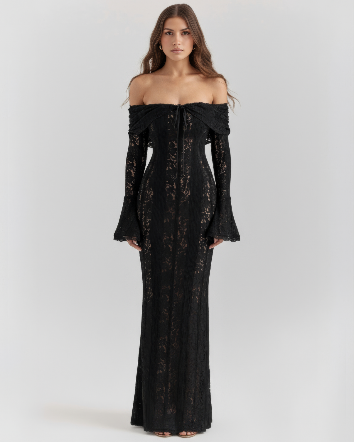 Floral Lace Off-Shoulder Maxi Dress