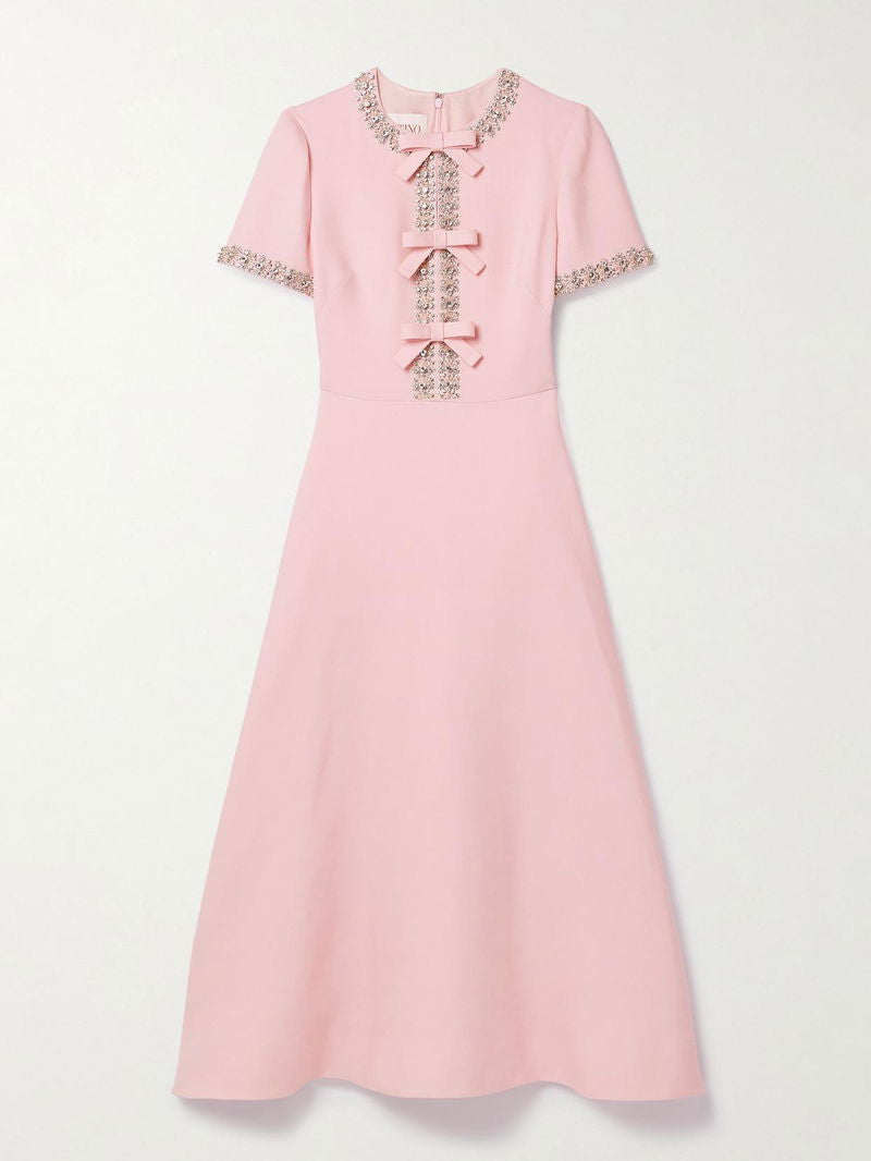 Pink Bow Embellished Midi Dress