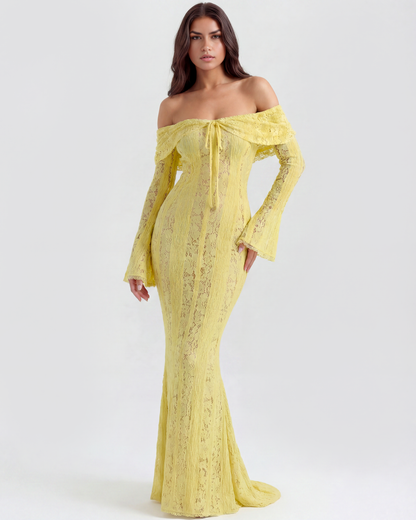Floral Lace Off-Shoulder Maxi Dress