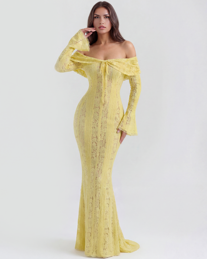 Floral Lace Off-Shoulder Maxi Dress