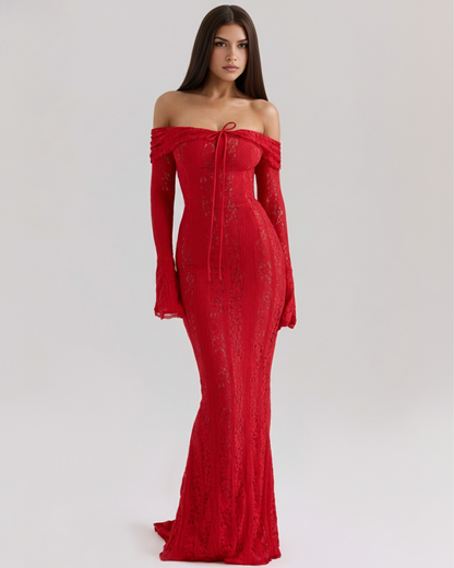 Floral Lace Off-Shoulder Maxi Dress