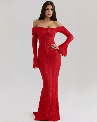 Floral Lace Off-Shoulder Maxi Dress