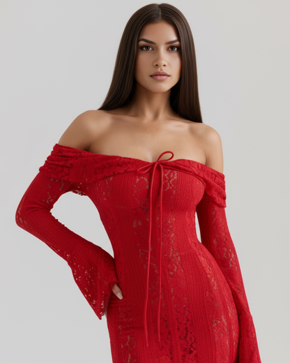 Floral Lace Off-Shoulder Maxi Dress