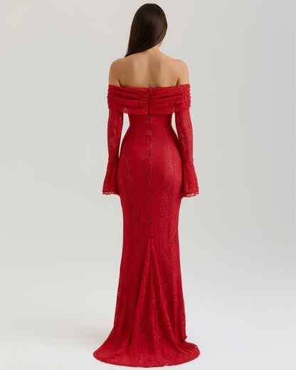 Floral Lace Off-Shoulder Maxi Dress