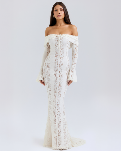 Floral Lace Off-Shoulder Maxi Dress