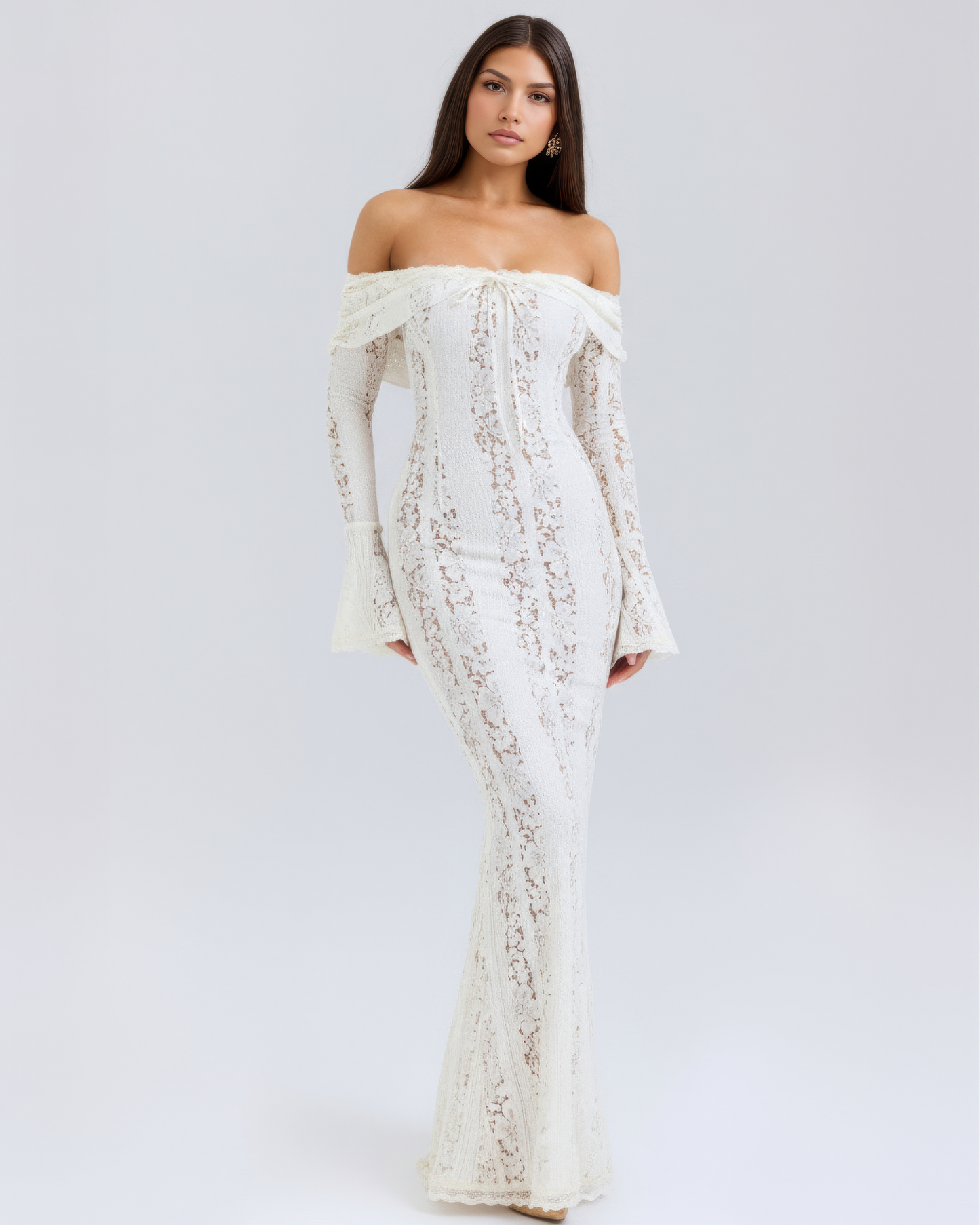 Floral Lace Off-Shoulder Maxi Dress