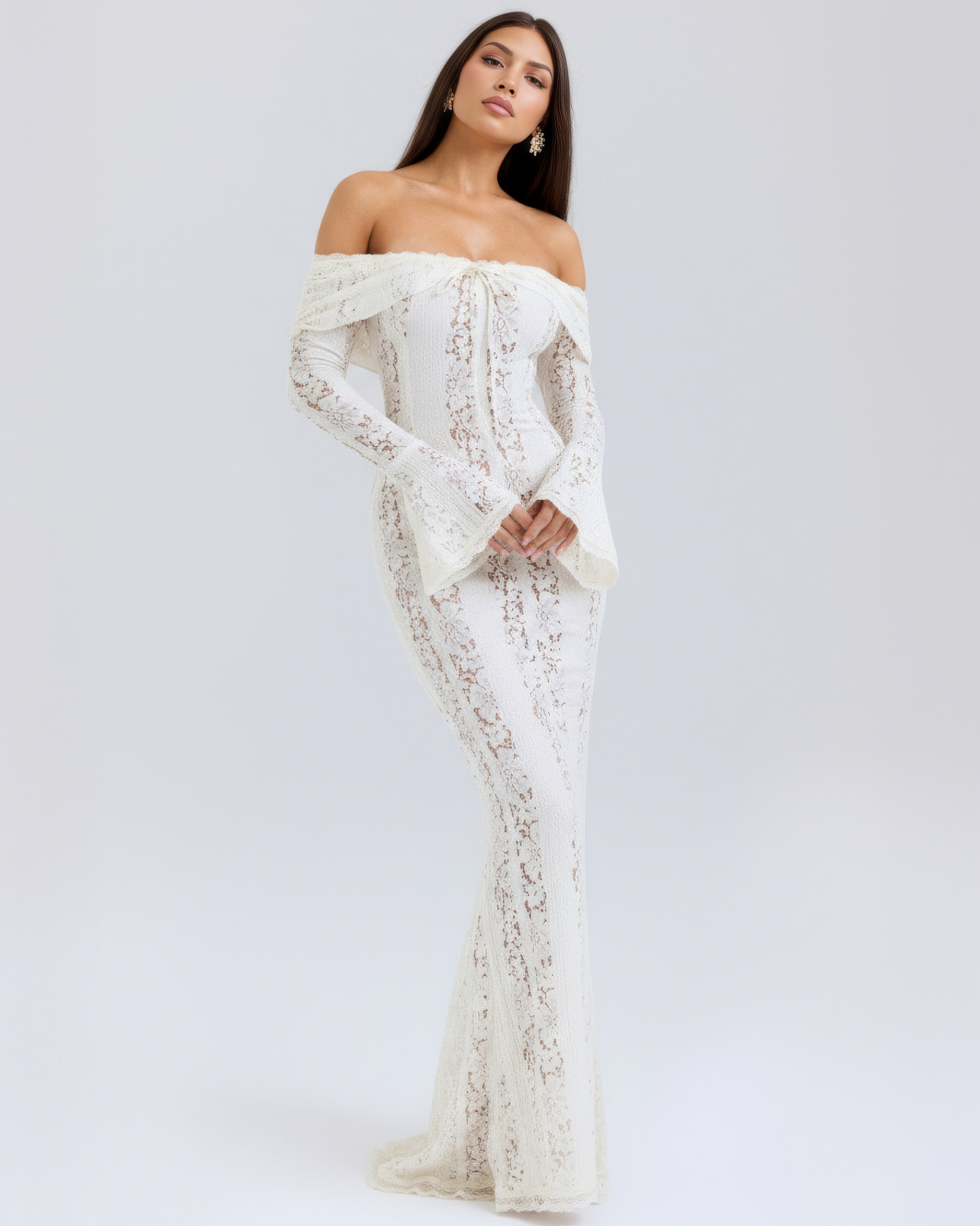 Floral Lace Off-Shoulder Maxi Dress