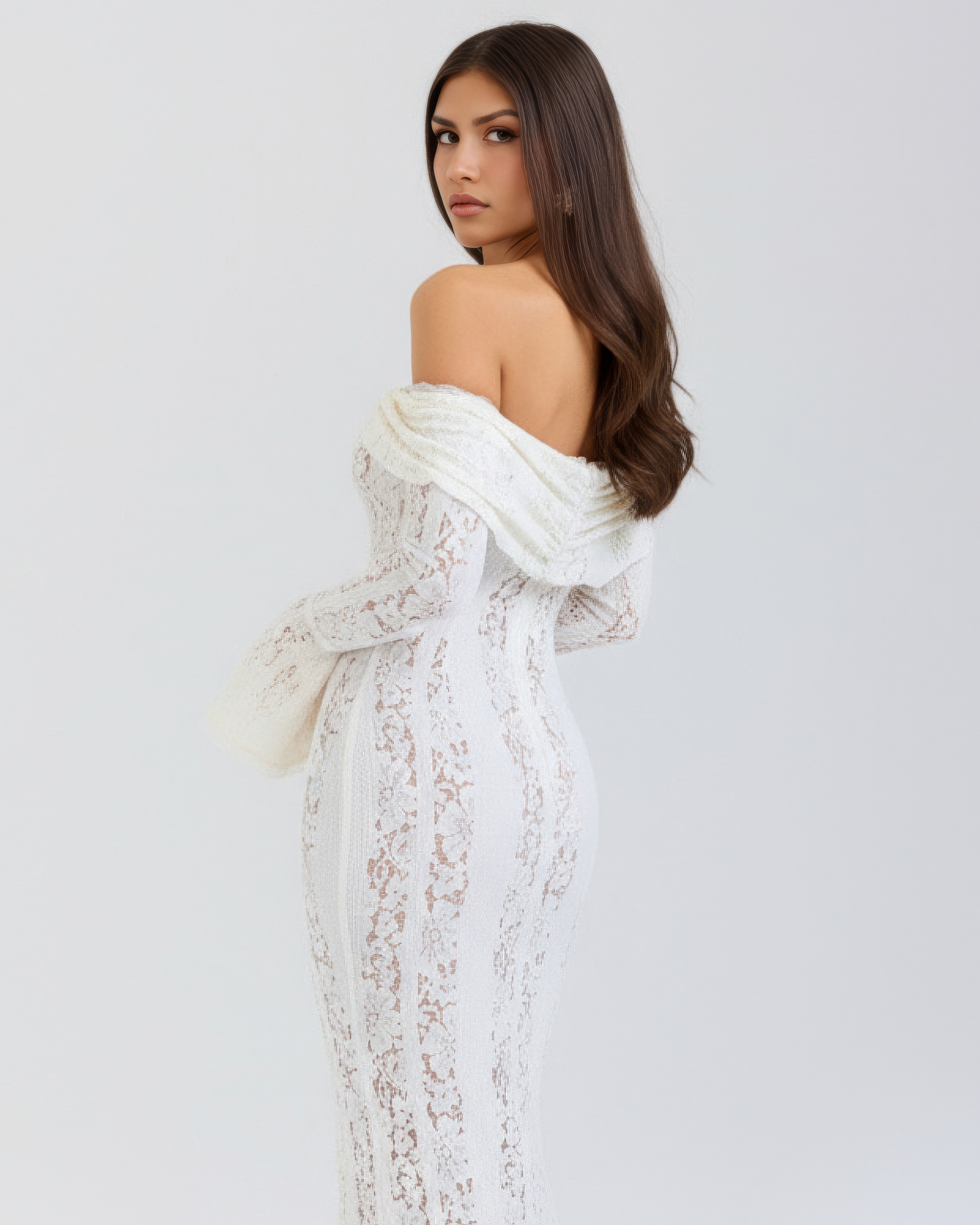 Floral Lace Off-Shoulder Maxi Dress