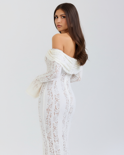 Floral Lace Off-Shoulder Maxi Dress