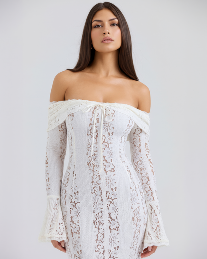 Floral Lace Off-Shoulder Maxi Dress