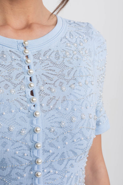 Pearl Embellished Midi Dress in white, additional view