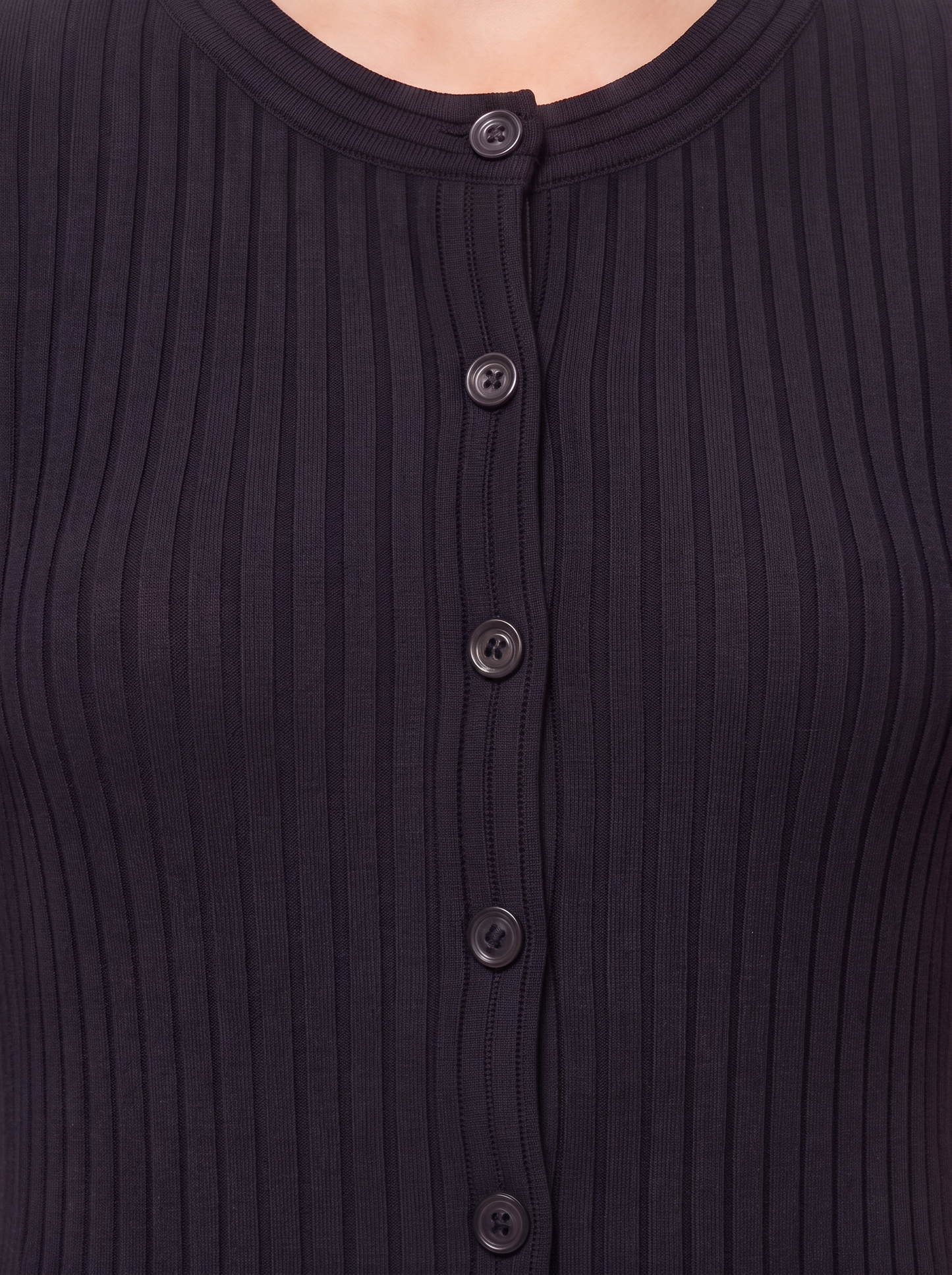 Ribbed Button-Front Knit Midi Dress