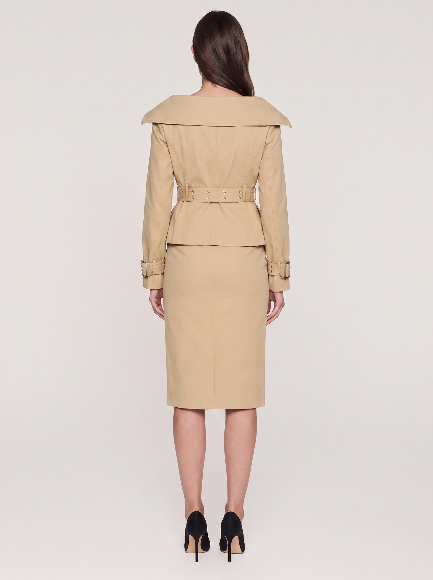 Off-Shoulder Peplum Trench Two-Piece Set