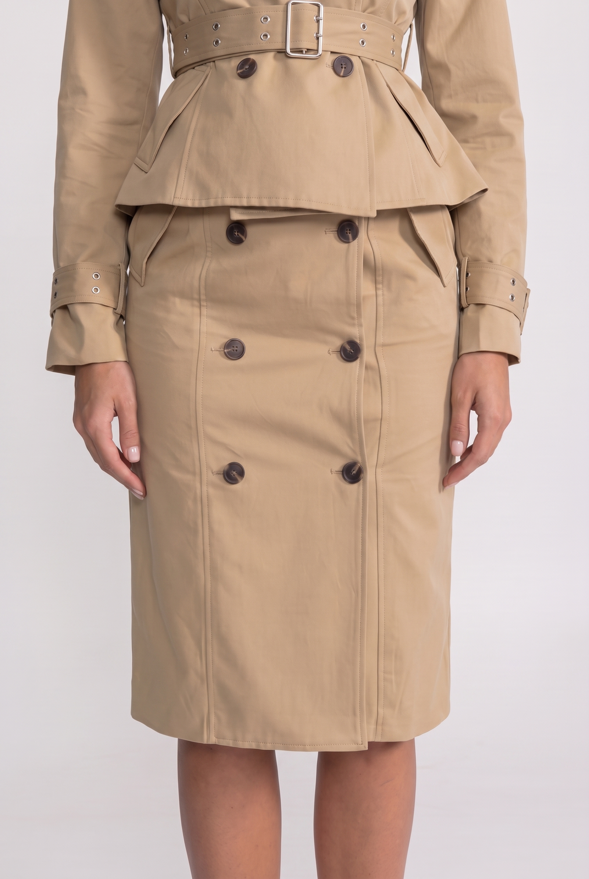Off-Shoulder Peplum Trench Two-Piece Set