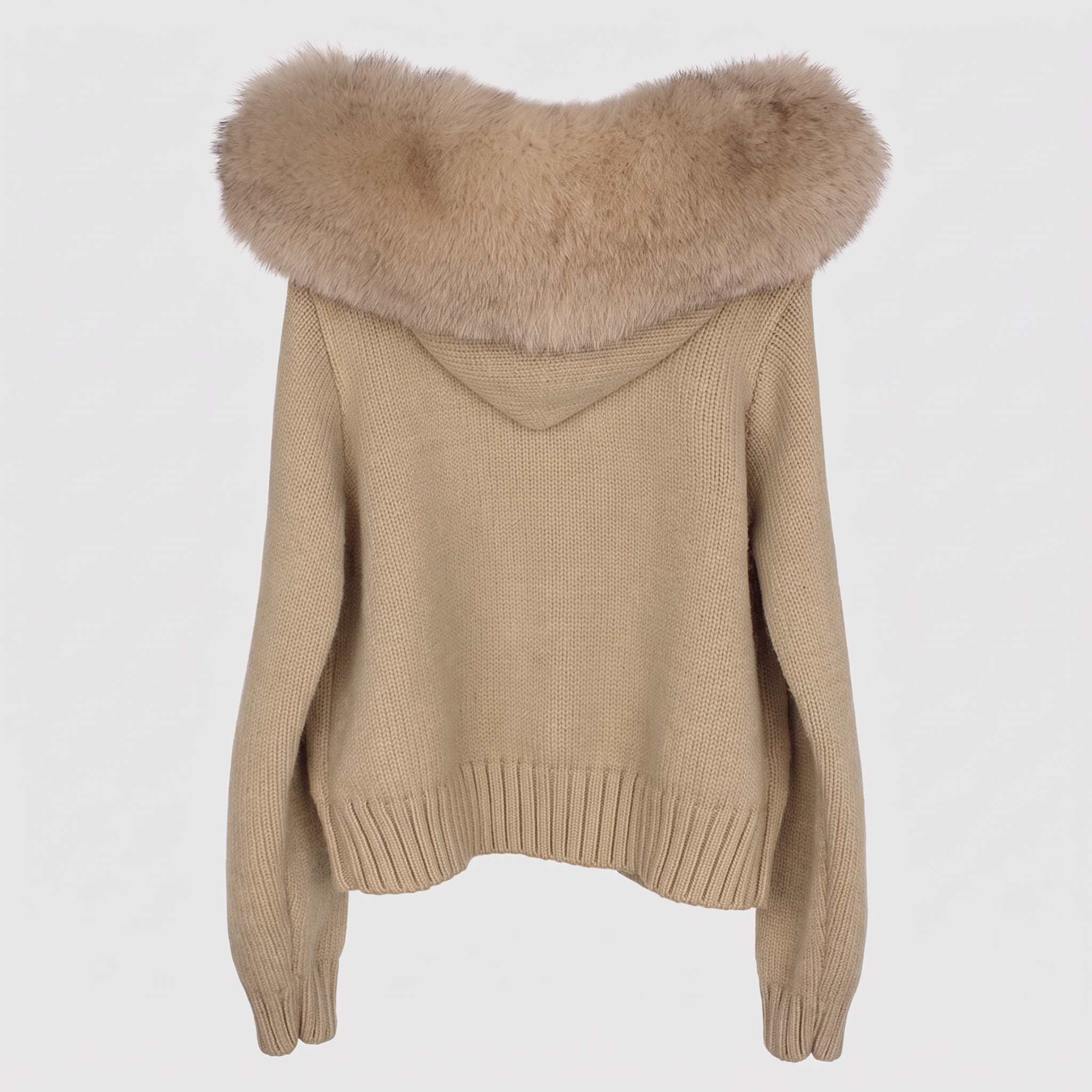 Detachable Fur-Collar Wool-Blend Jacket