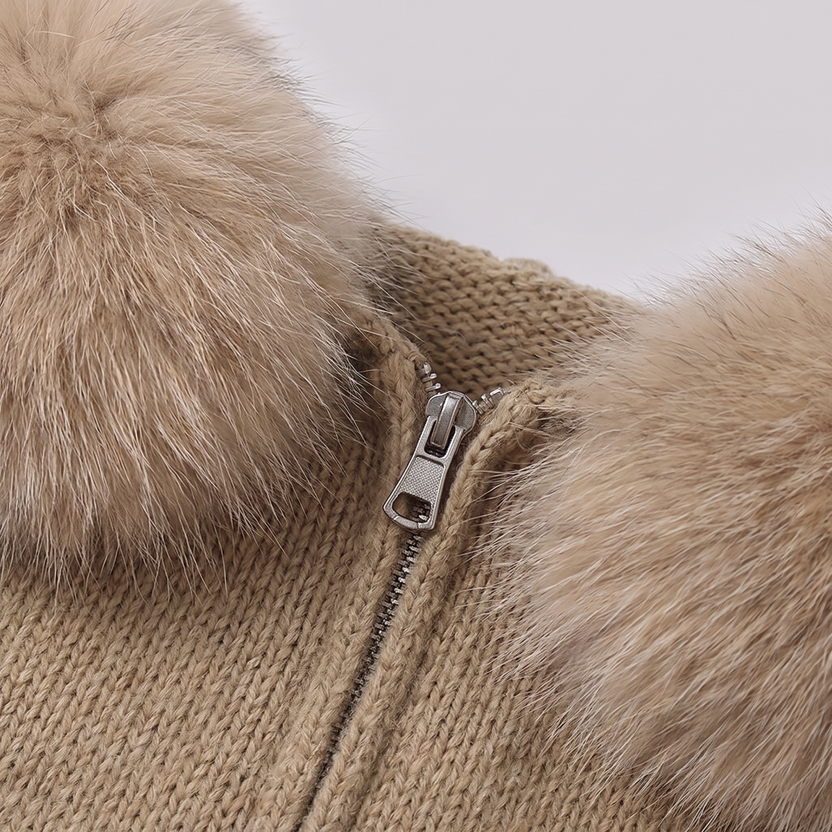 Detachable Fur-Collar Wool-Blend Jacket