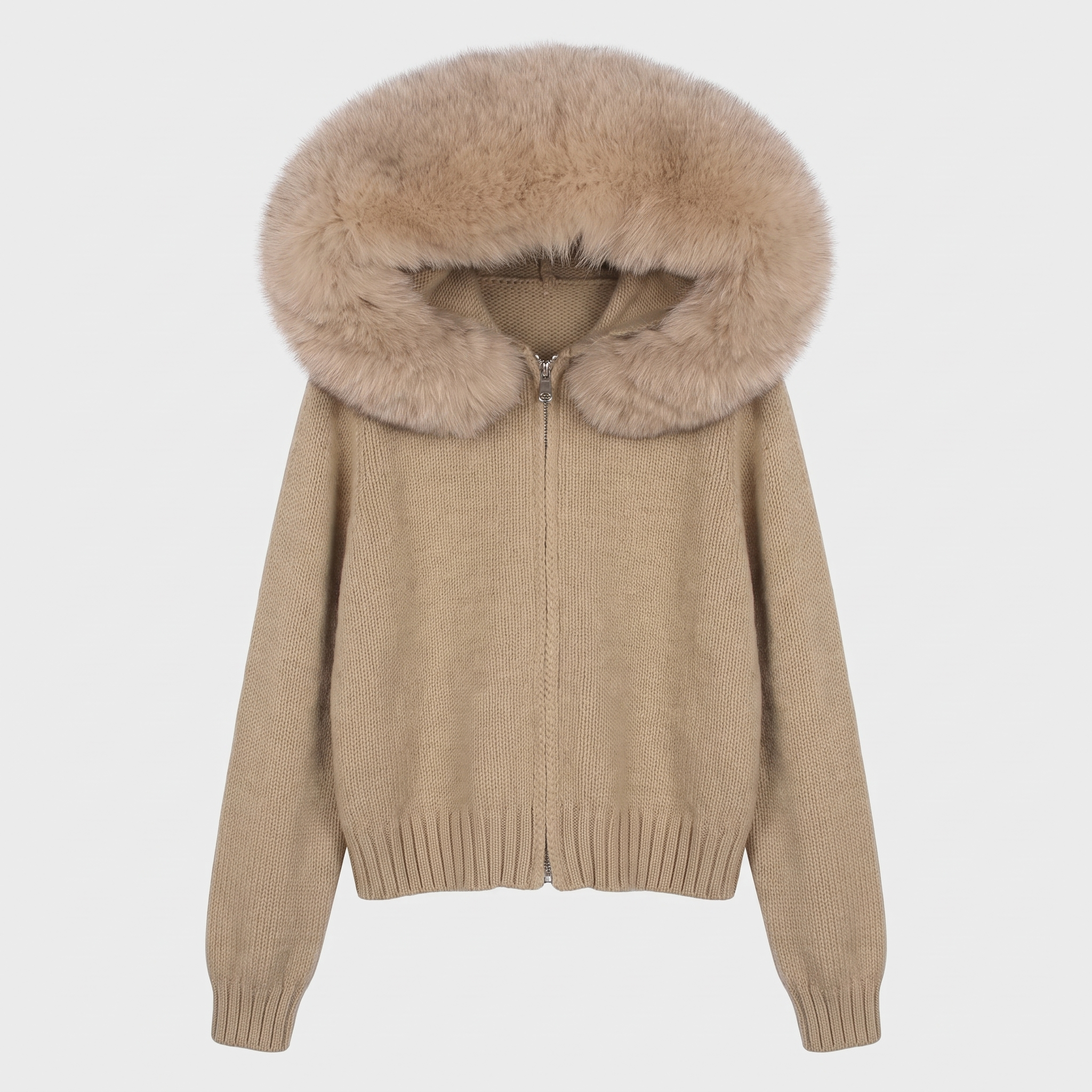 Detachable Fur-Collar Wool-Blend Jacket