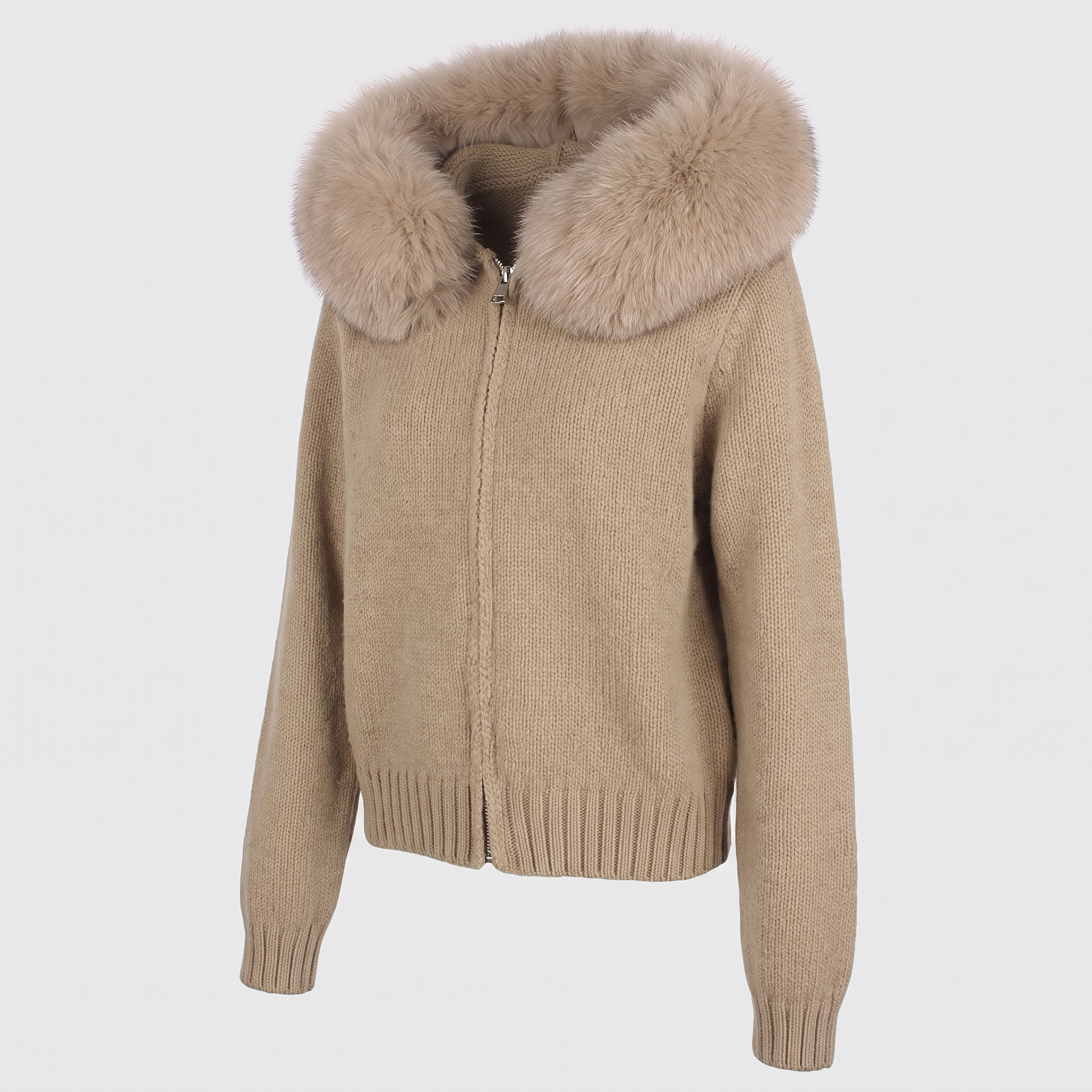 Detachable Fur-Collar Wool-Blend Jacket