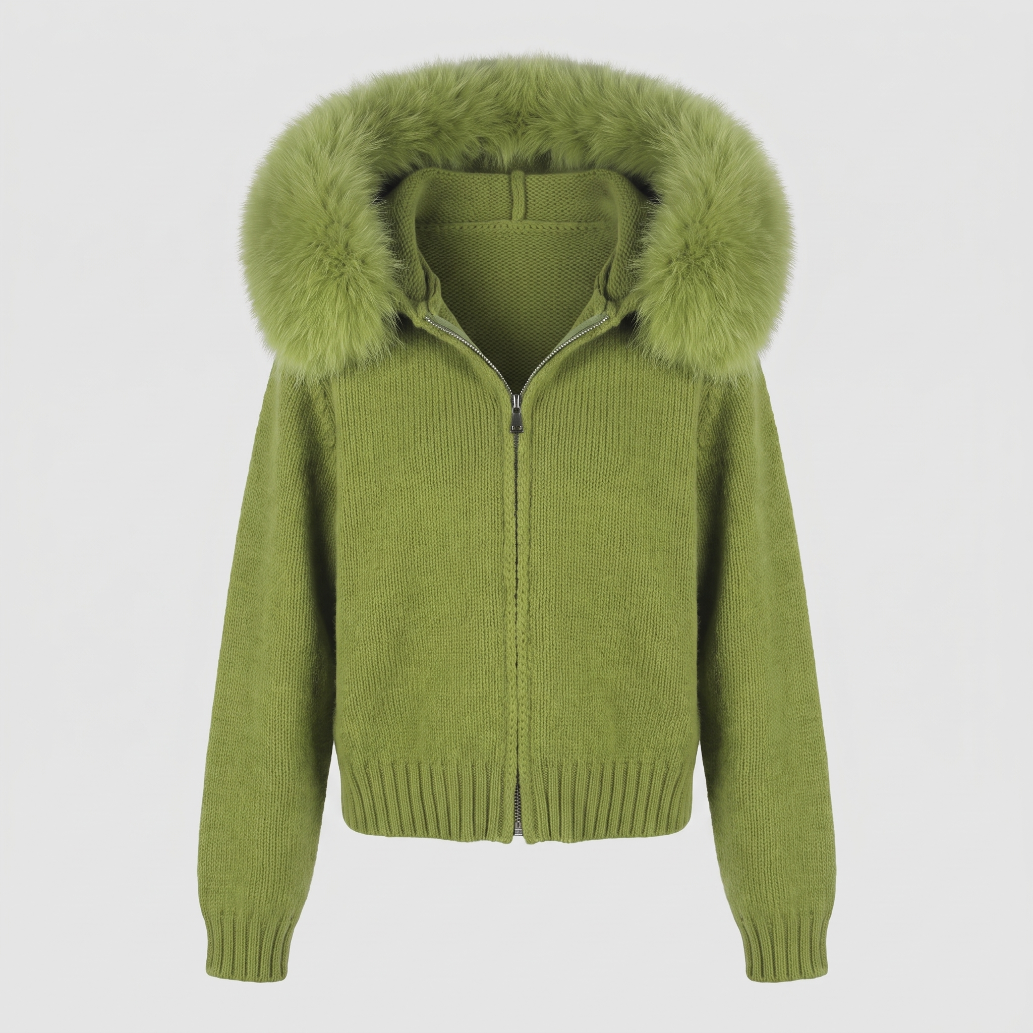 Detachable Fur-Collar Wool-Blend Jacket