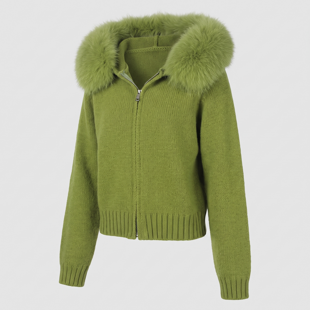Detachable Fur-Collar Wool-Blend Jacket