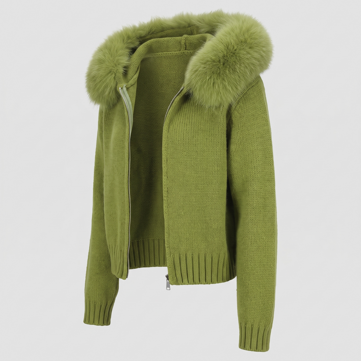 Detachable Fur-Collar Wool-Blend Jacket