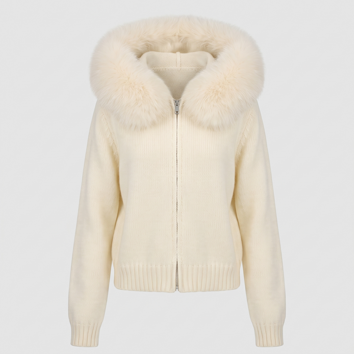Detachable Fur-Collar Wool-Blend Jacket