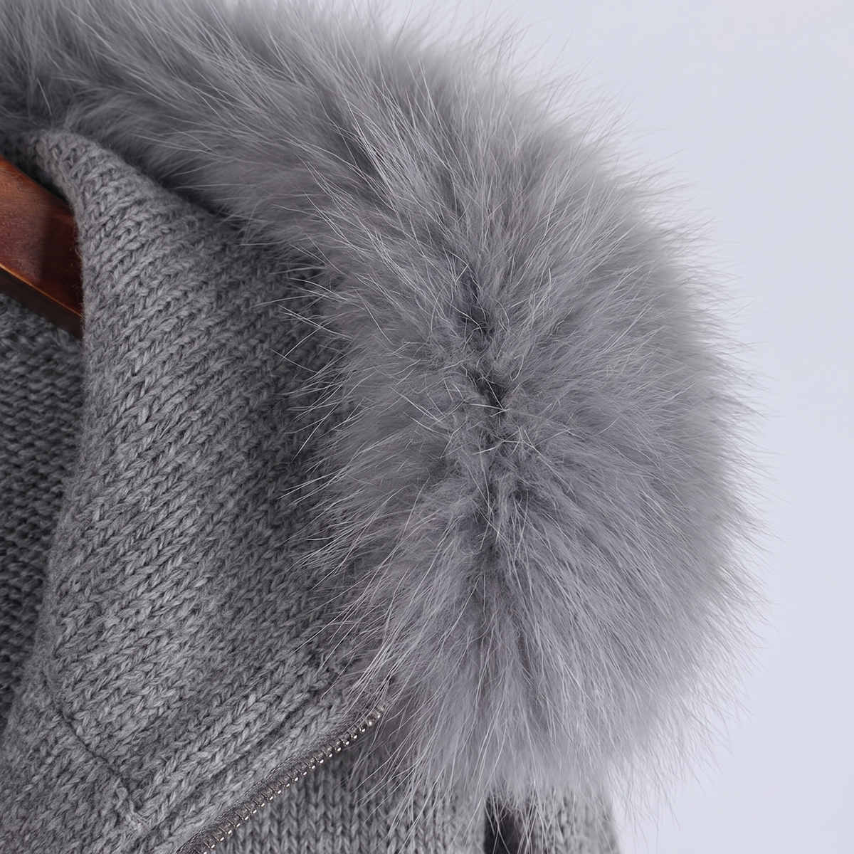 Detachable Fur-Collar Wool-Blend Jacket