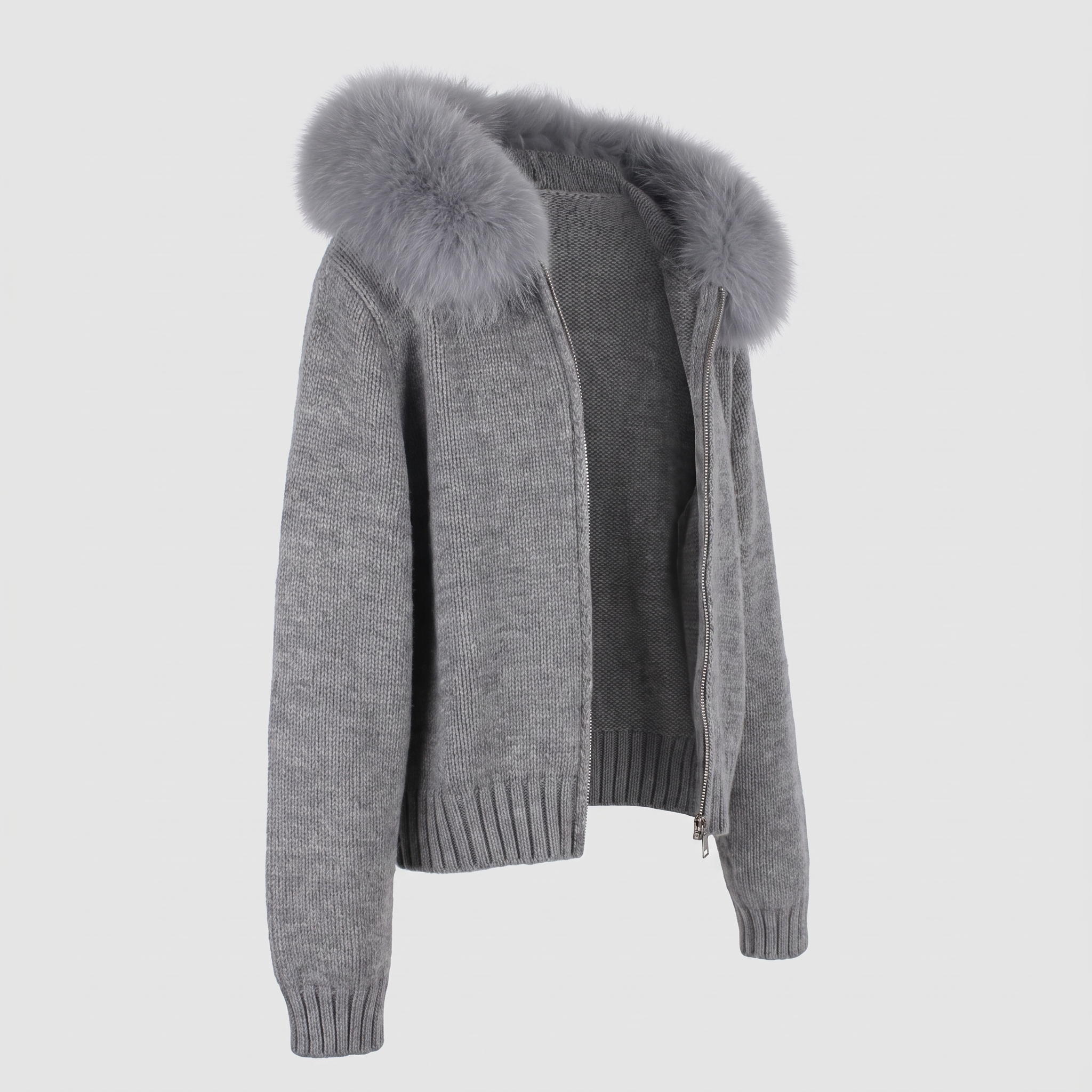 Detachable Fur-Collar Wool-Blend Jacket