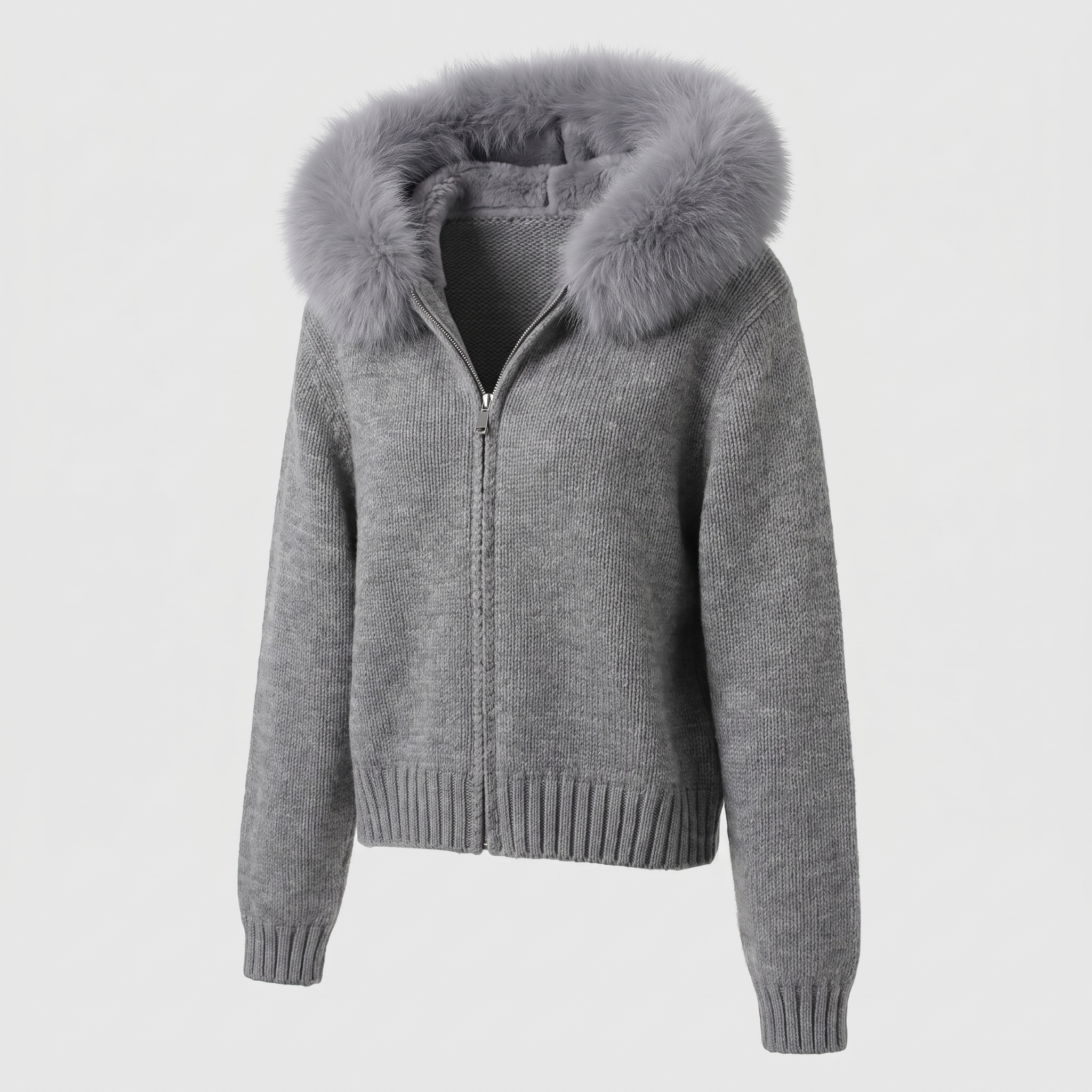 Detachable Fur-Collar Wool-Blend Jacket